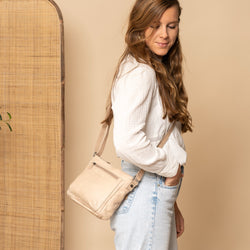 Leather Shoulder Bag Beige Aston