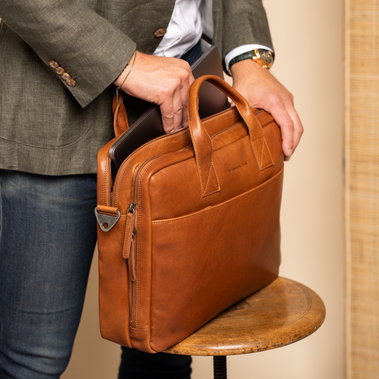 Leder Laptoptasche Cognac Frazer