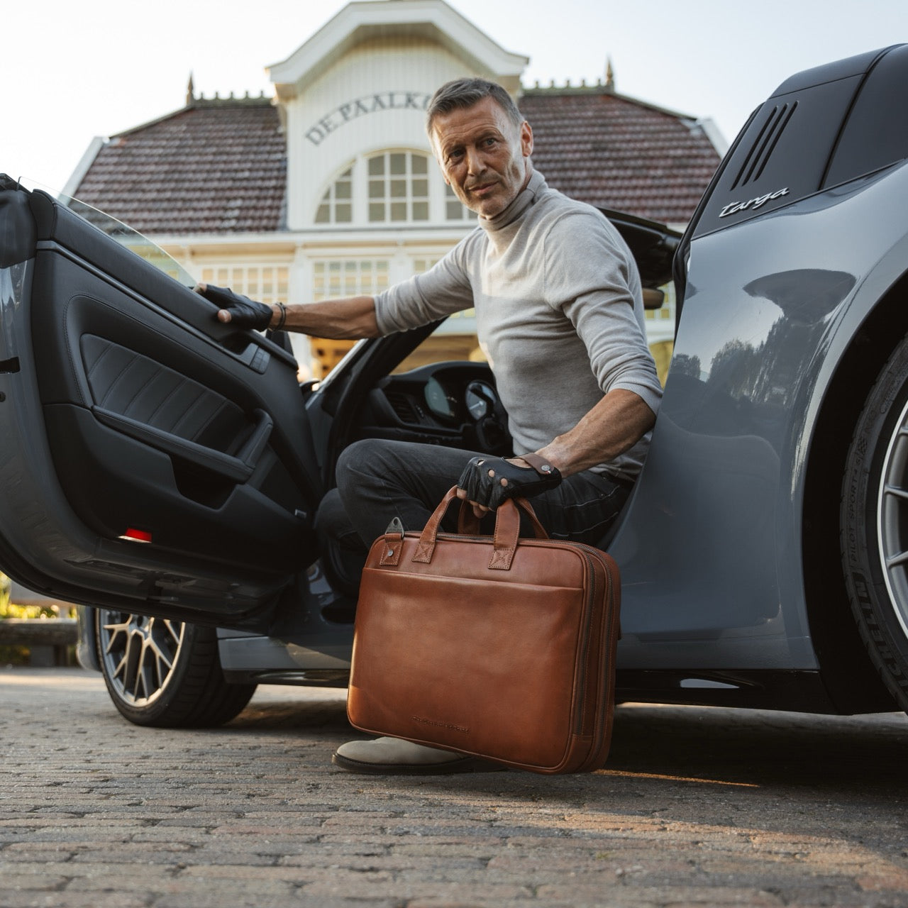 Leather Laptop Bag Cognac Iseo