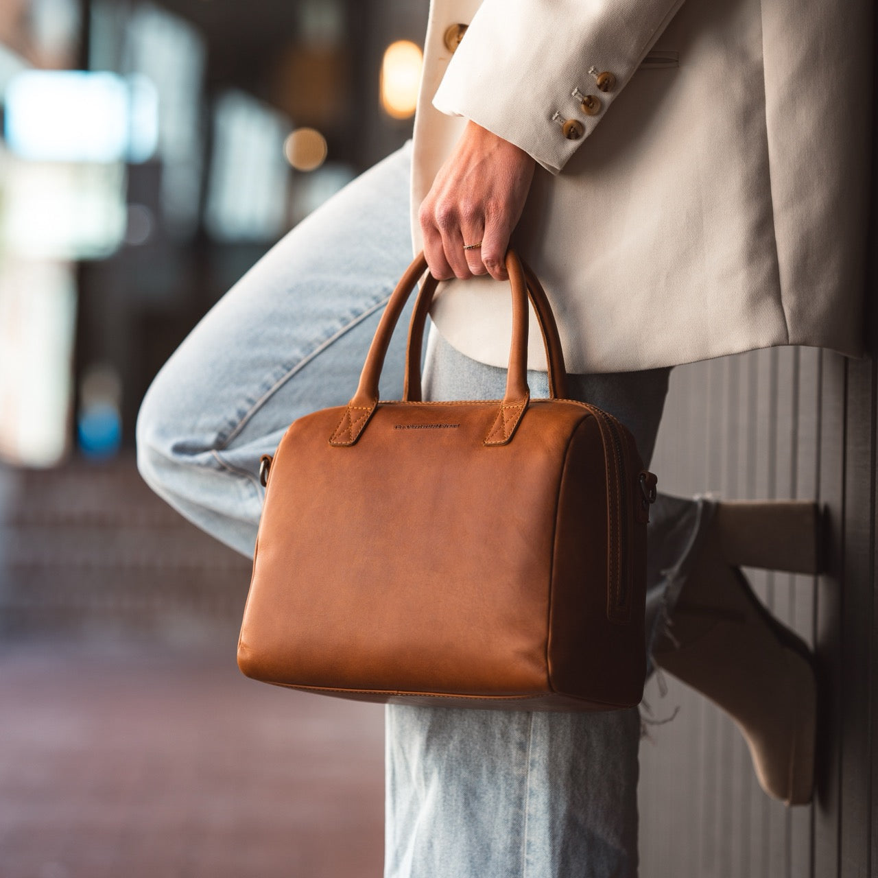 Sac à Bandoulière en Cuir Cognac Langton