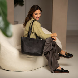 Leren Shopper Zwart Monza