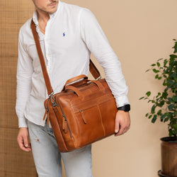 Sac d'Ordinateur en Cuir Cognac Ryan