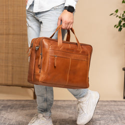 Sac d'Ordinateur en Cuir Cognac Ryan