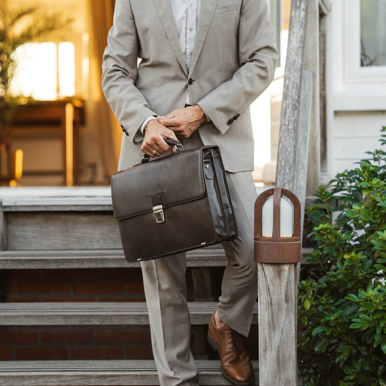 Leather Laptop Bag Brown Salvatore