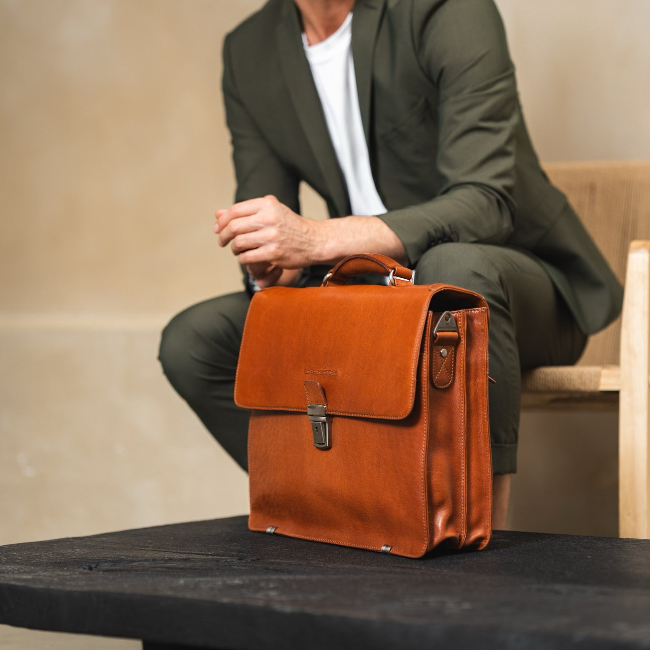 Sac d'ordinateur en Cuir Cognac Salvatore