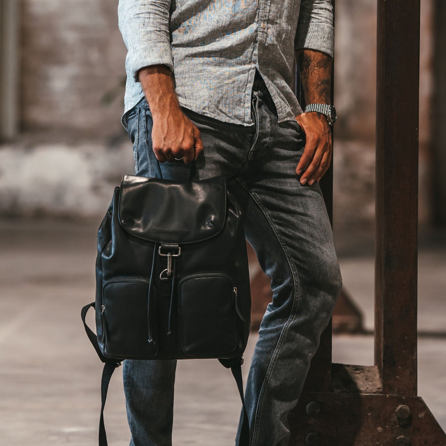 Leather Backpack Black Acadia