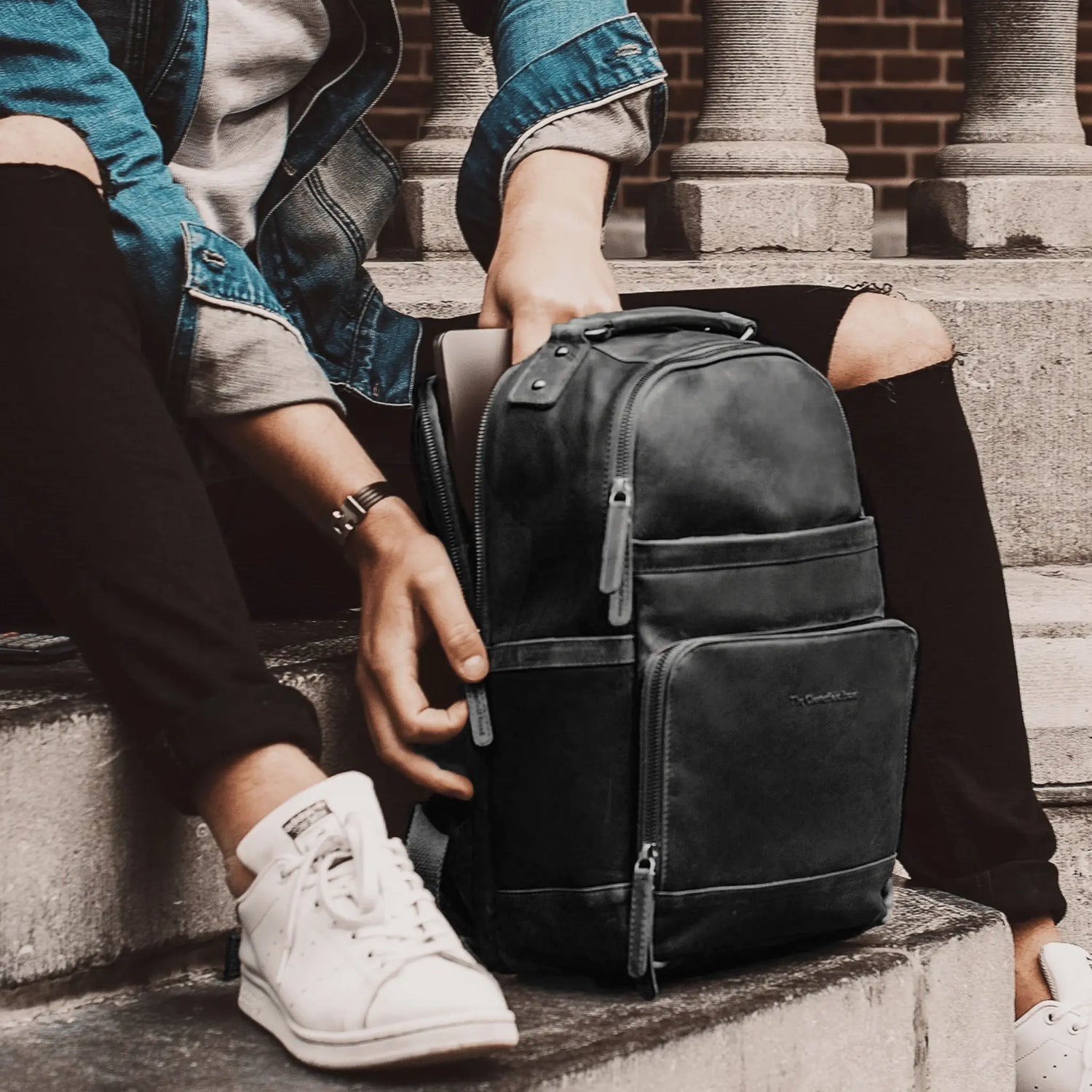 Leather Backpack Black Austin