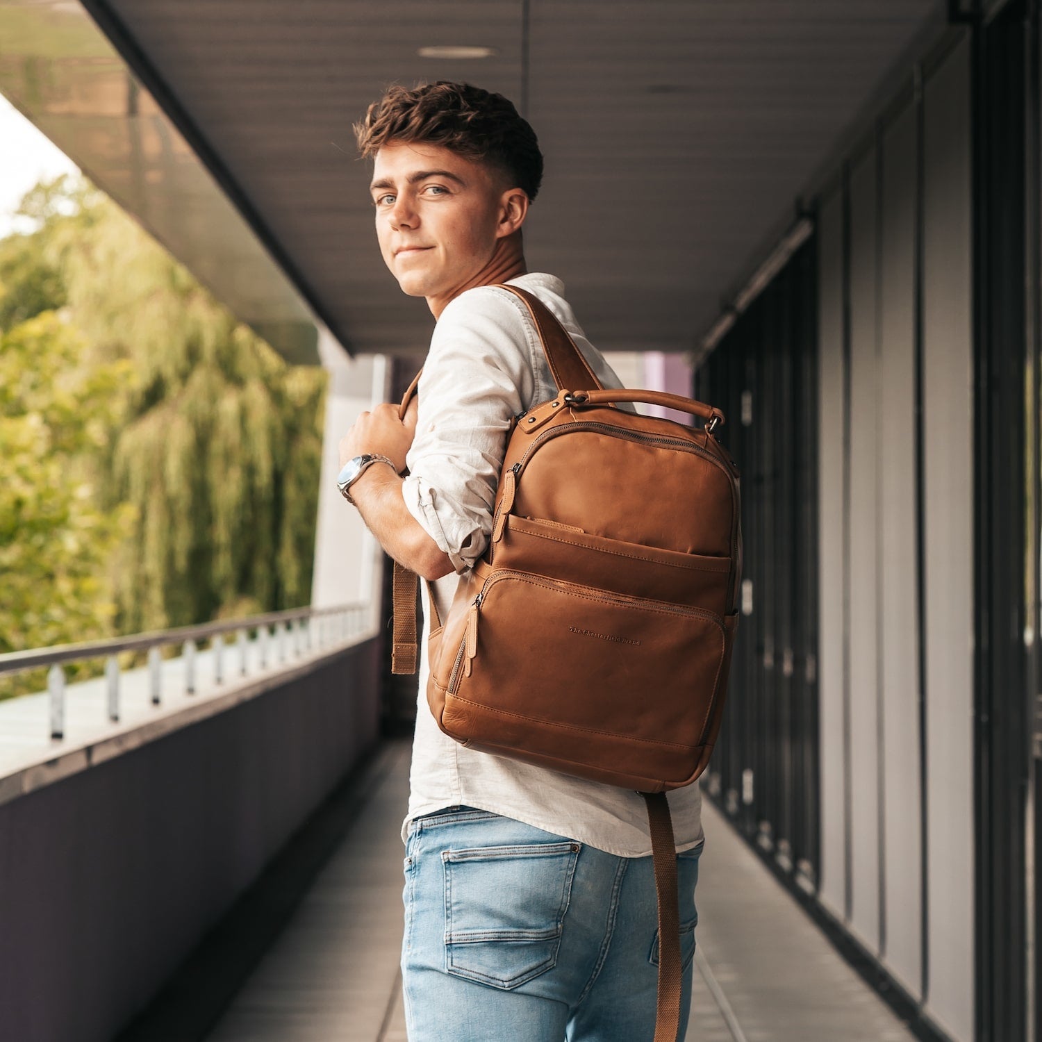 Leather Backpack Cognac Austin