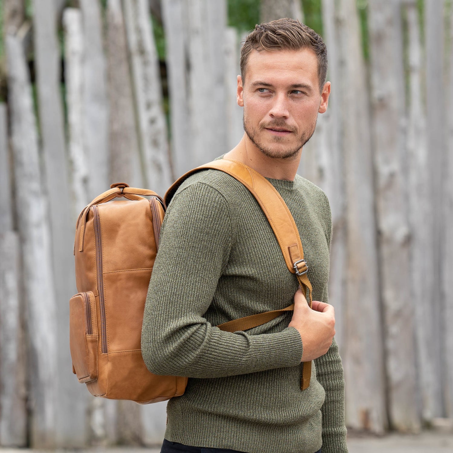 Leather Backpack Cognac Belford