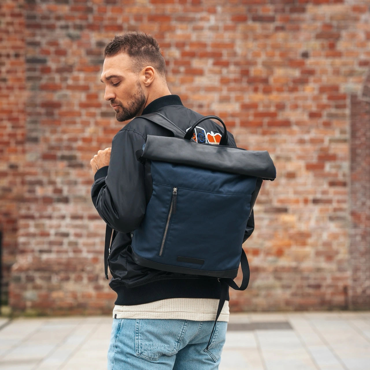 Leather Backpack Navy Bornholm