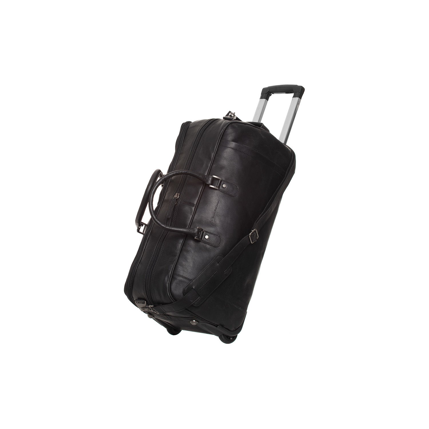 Leder Trolley Reisetasche Schwarz Jayven