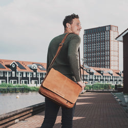 leren laptoptas cognac richard