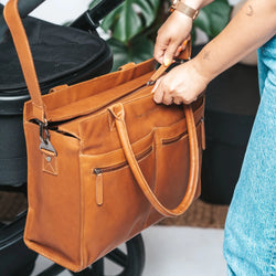 Leather Shopper/Diaper bag Cognac Elody