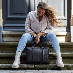 Leather Shopper Black Lima