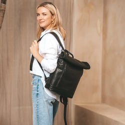 Leather Backpack Black Mazara