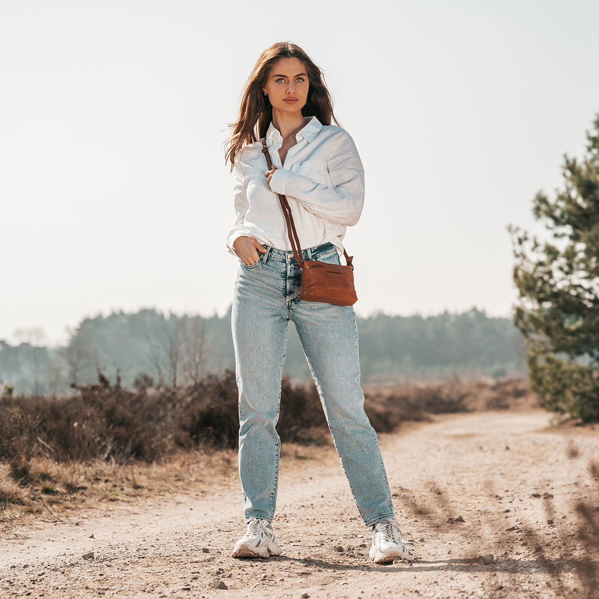 Leather Shoulder Bag Cognac Salerno