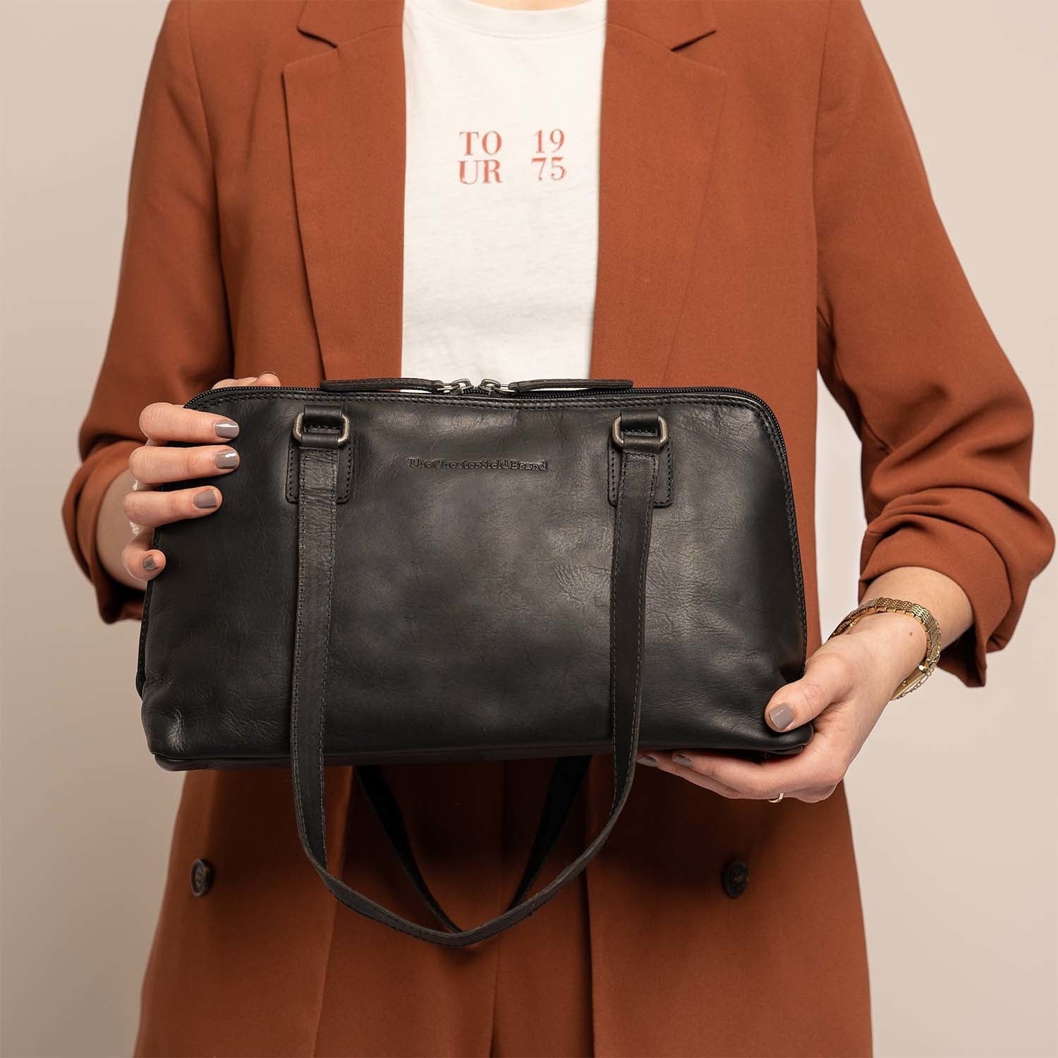 Leather Shoulder Bag Black Santorini