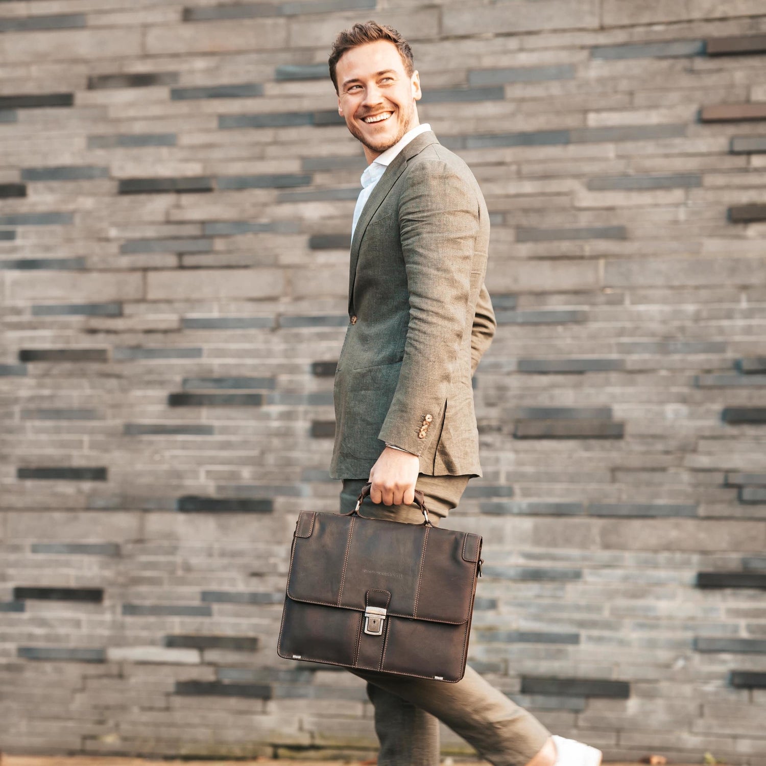 Leather Briefcase Brown Stuttgart