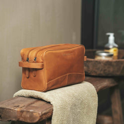 Leather Toiletry Bag Cognac Stefan