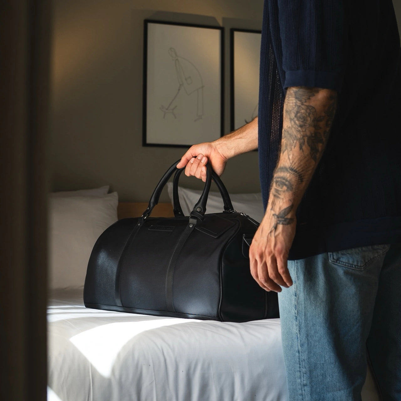 Leather Weekender Black Tornio